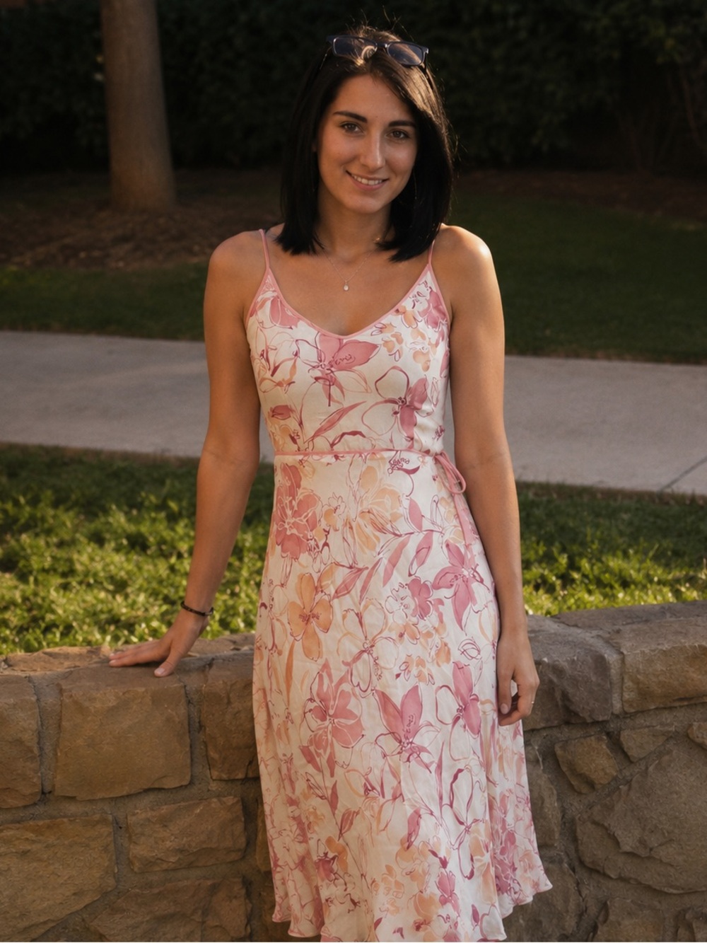 Ann Taylor Silk Pink Floral Midi Slip Dress